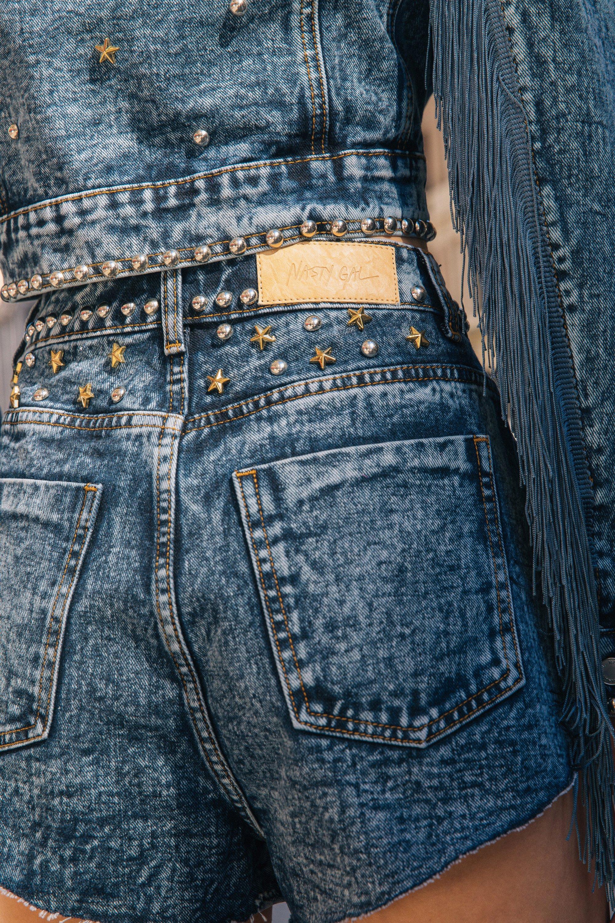 Denim shorts with studs deals
